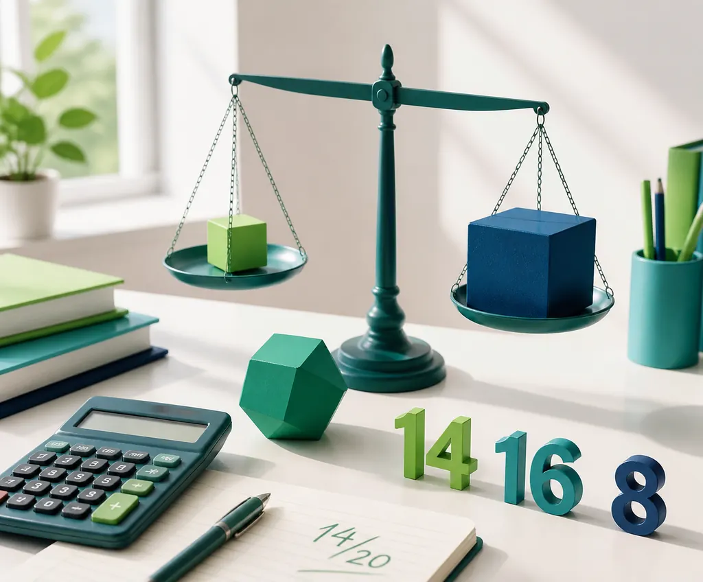 Balance et blocs colorés illustrant la pondération d'une note par un coefficient