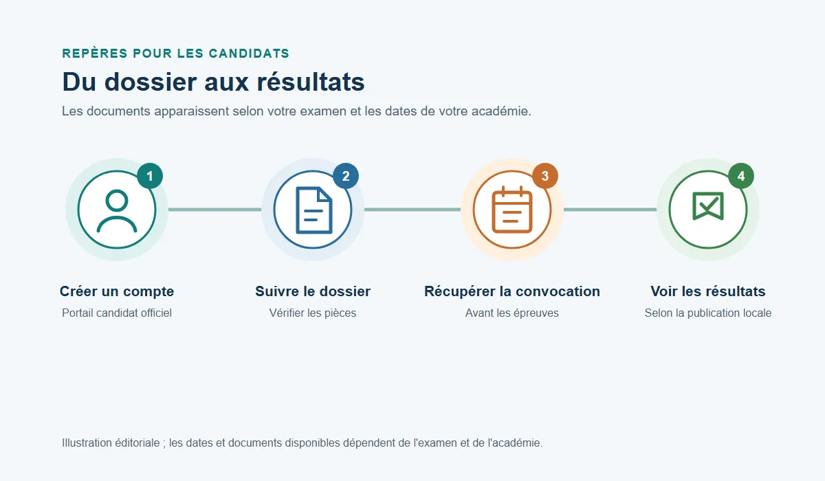 Schéma du parcours candidat dans Cyclades jusqu'à la consultation des résultats