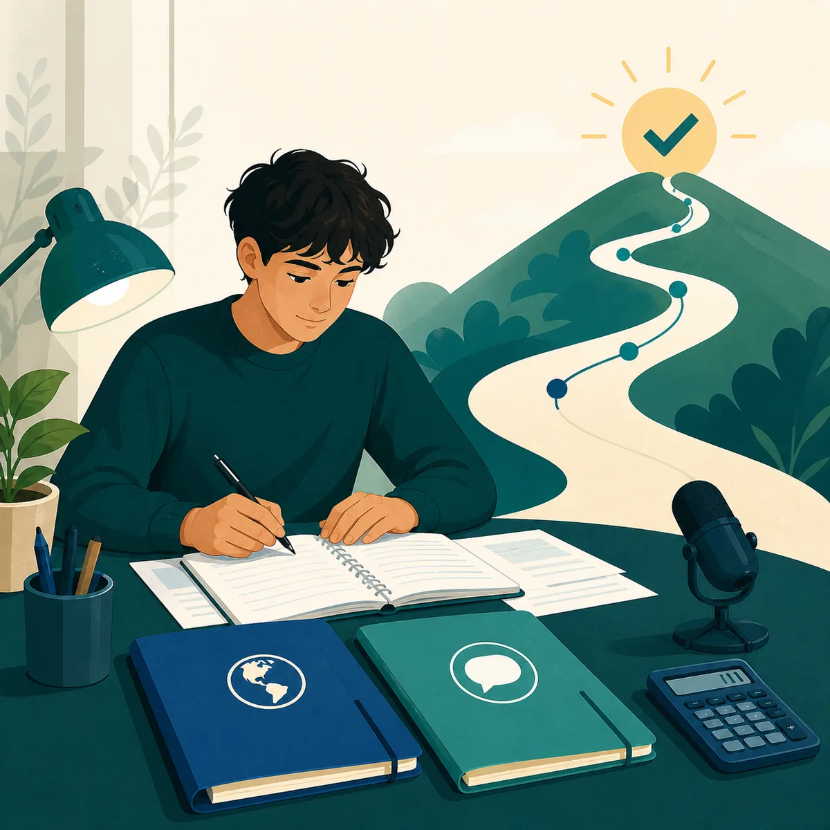 Illustration éditoriale d'un élève préparant les oraux de rattrapage du bac